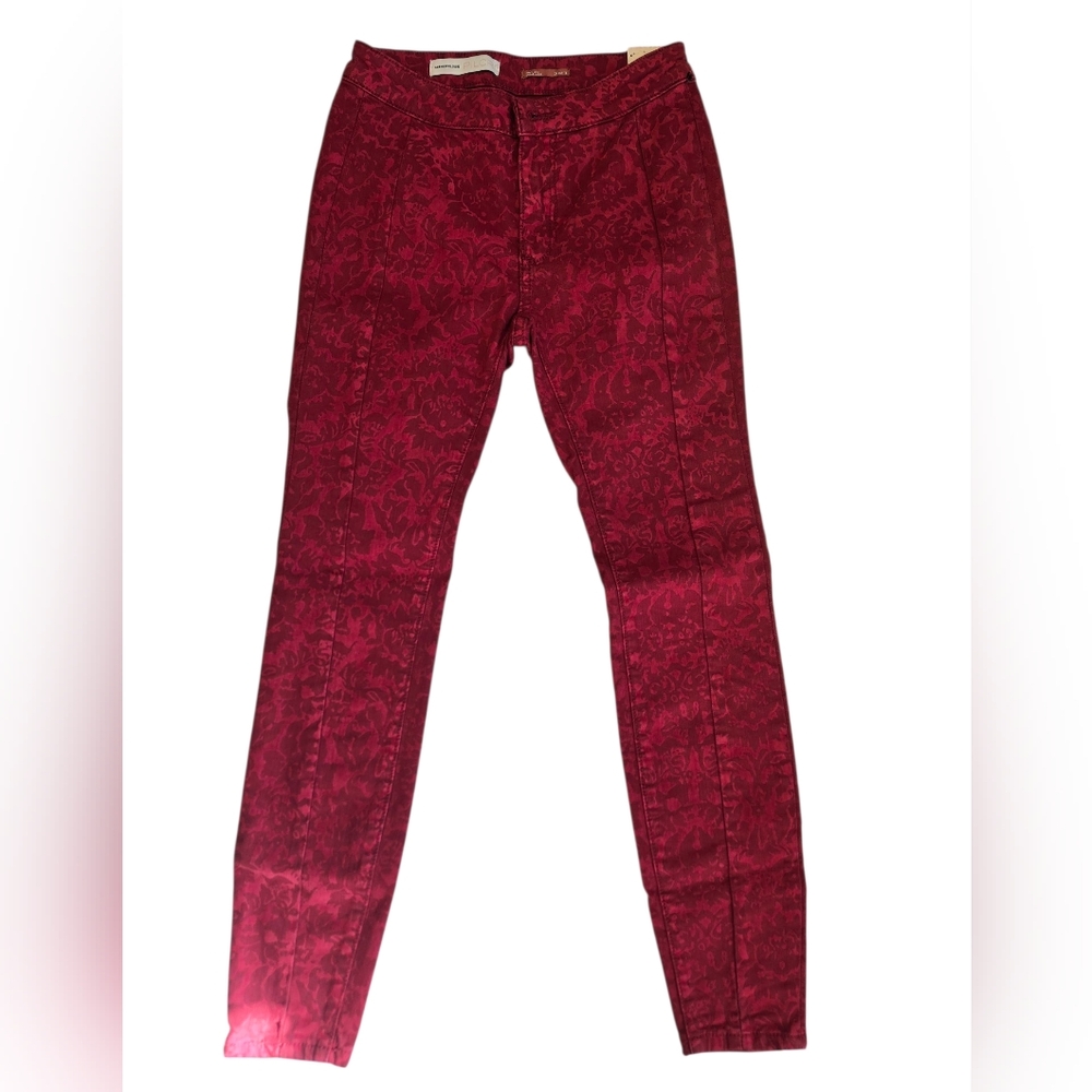 Anthropologie Pilcro NWT Flocked High Rise Denim Legging Red Raspberry - Picture 3 of 7